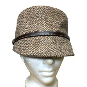 Laird Hatters Brown Herringbone Cap Wool Tweed Sz 7 1/8 Flapper Busker Hat